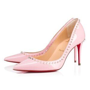 Christian Louboutin Anjalina Spike Pointed Toe Pumps in Pink Patent Leather 35.5
